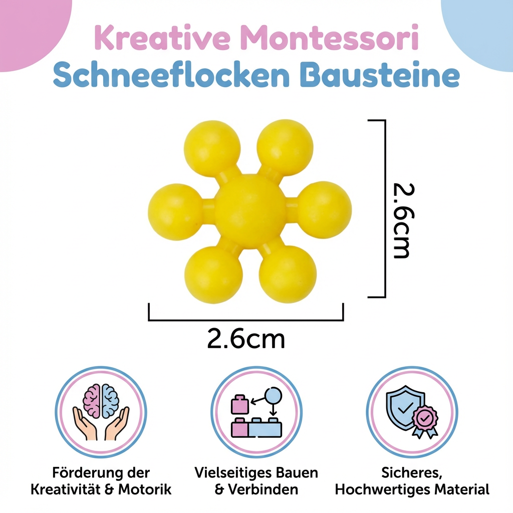 Kreative Schneeflocken Bausteine: Montessori Spielzeug für lernreichen Spaß & Entwicklung bei Kindern.