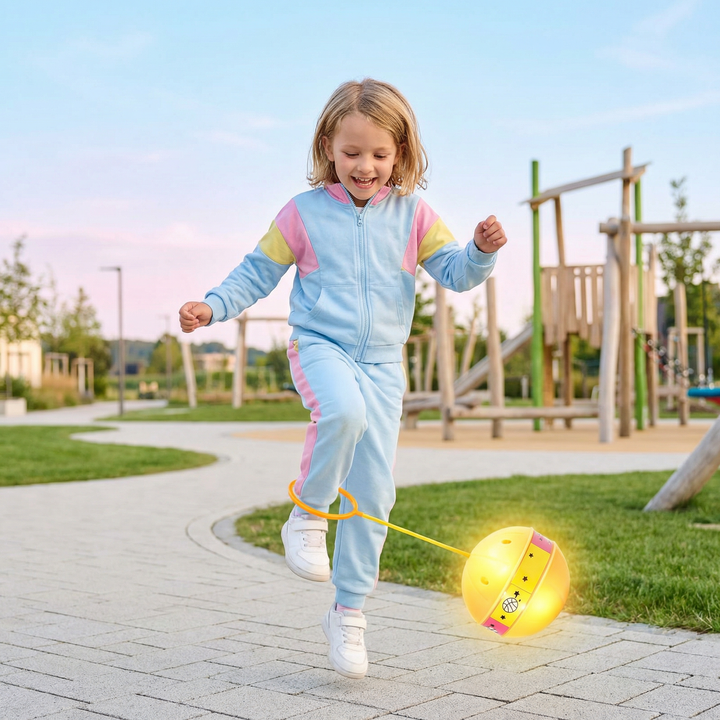 LED Knöchel Hüpfball für Kinder. Leuchtendes Springspielzeug fördert Bewegung, Koordination & aktives Spielen.