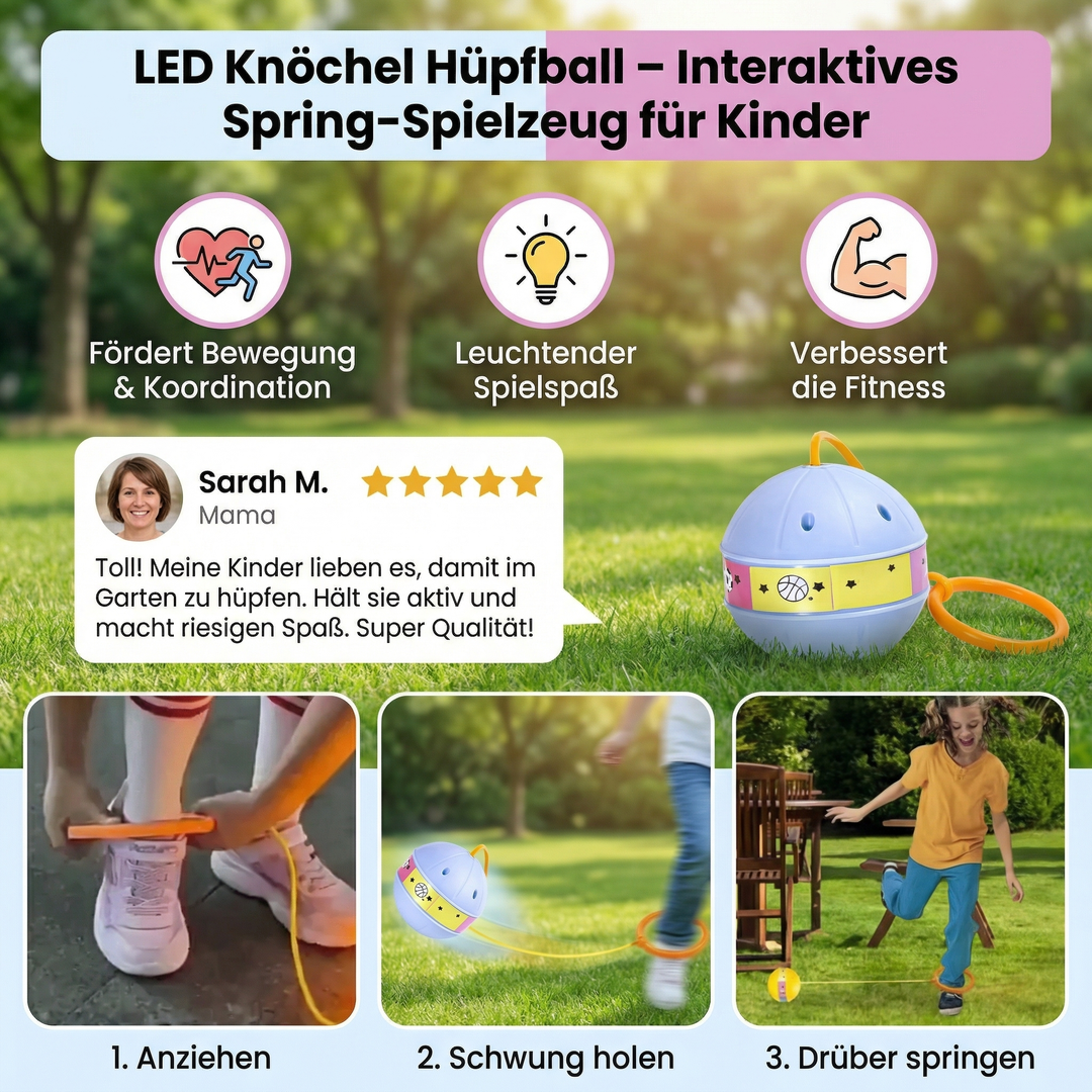 Leuchtender LED Knöchel Hüpfball für Kinder. Ideales Springspielzeug für abendliche Bewegung und Spiel & Spaß.