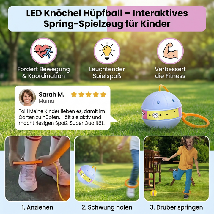 Leuchtender LED Knöchel Hüpfball für Kinder. Ideales Springspielzeug für abendliche Bewegung und Spiel & Spaß.