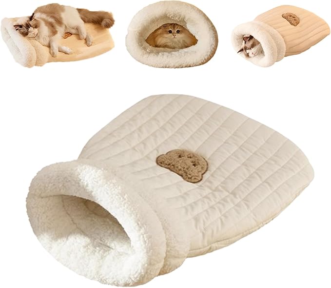 Einladender Katzenschlafsack – das weiche Katzenbett sorgt für Geborgenheit und einen gemütlichen Schlafplatz.