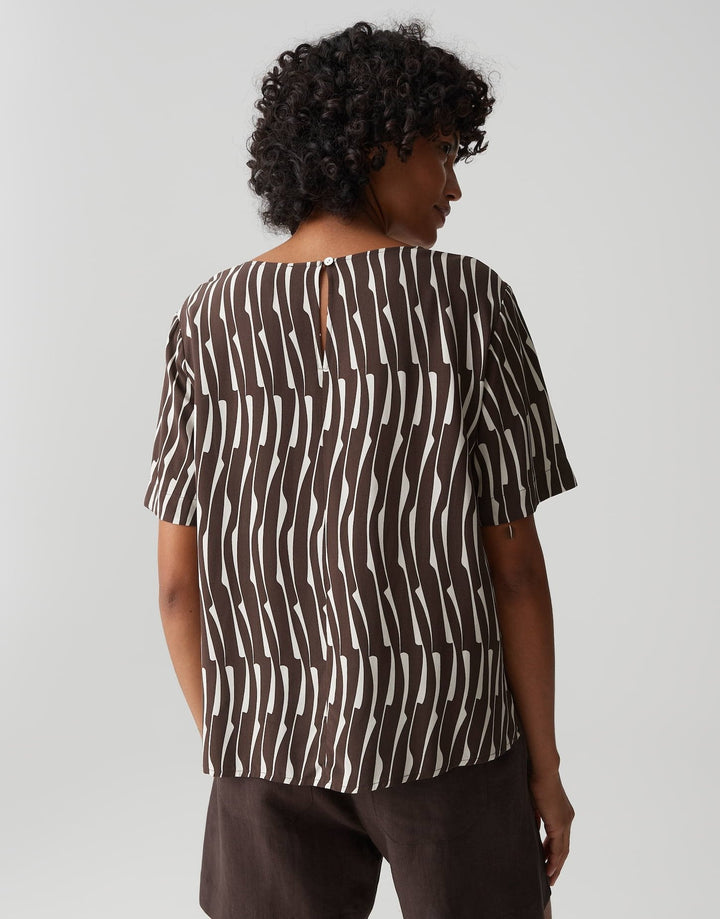 Elegante Damen Loose-Fit Kurzarmbluse mit einzigartigem Grafikmuster & U-Boot-Ausschnitt. Vielseitiges Casual Oberteil.