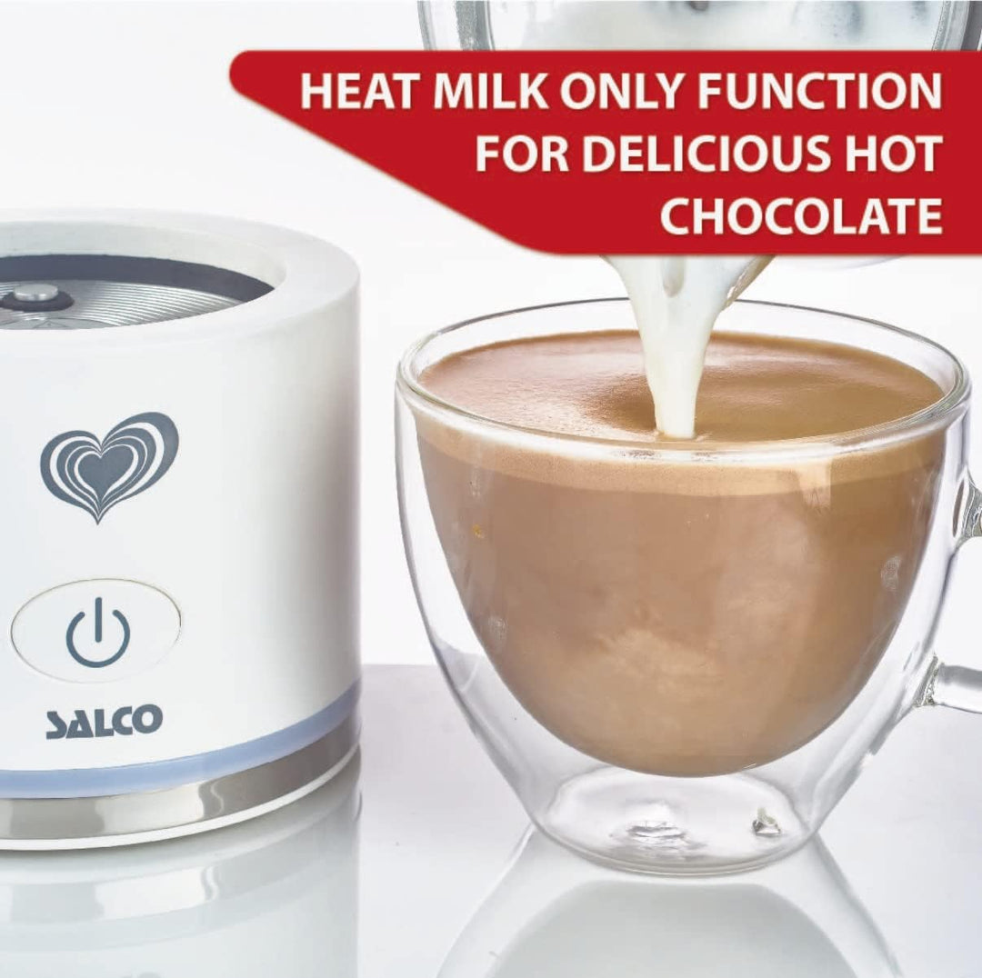 Eleganter elektrischer Induktions-Milchaufschäumer auf Küchenarbeitsplatte, bereit für Kaffee-Genuss.