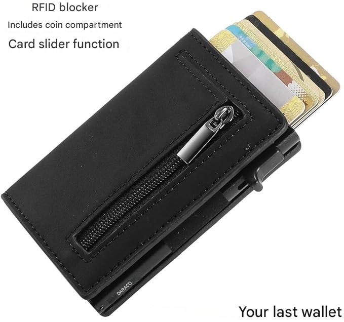 Klassisches schwarzes Leder Slim Wallet mit RFID-Schutz, hochwertiges und langlebiges Kartenetui.