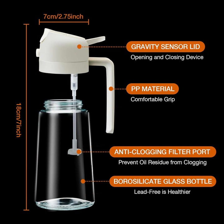 Robuster 470ml Ölsprüher und Ölspender in eleganter Glasflasche, vereinfacht gesundes Kochen & die Zubereitung.