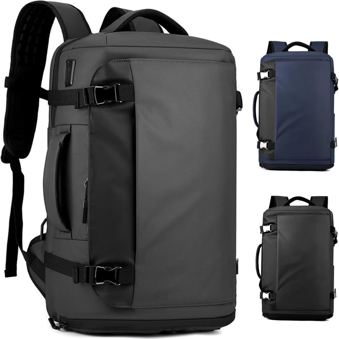 Schwarzer Unisex-Rucksack, wasserdicht, für 15 Zoll Laptops mit integriertem USB-C Ladeport.