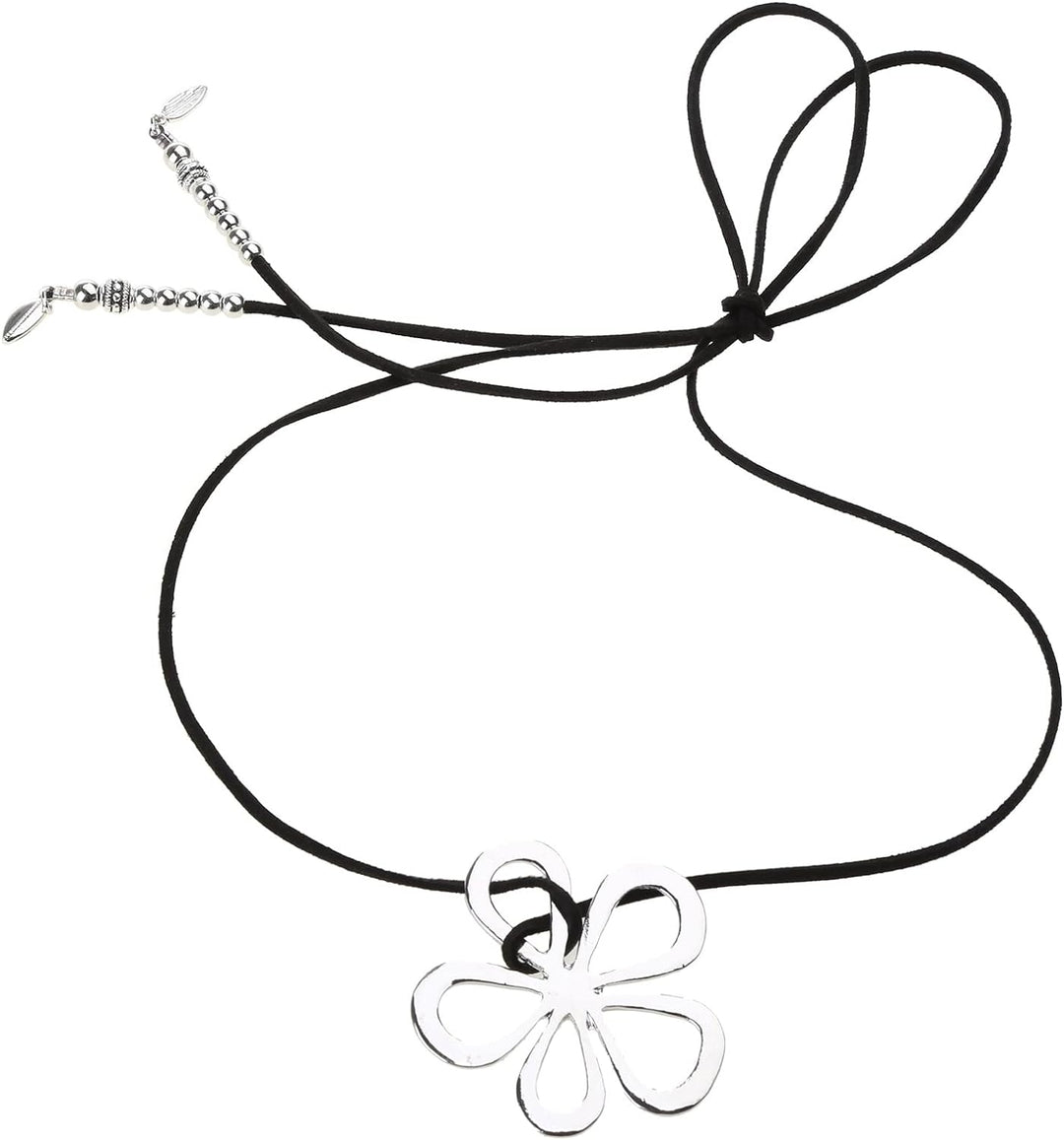 Elegante ethnische Blumenhalskette für Damen, handgemacht mit Perlen und Seilkette im Boho-Design.