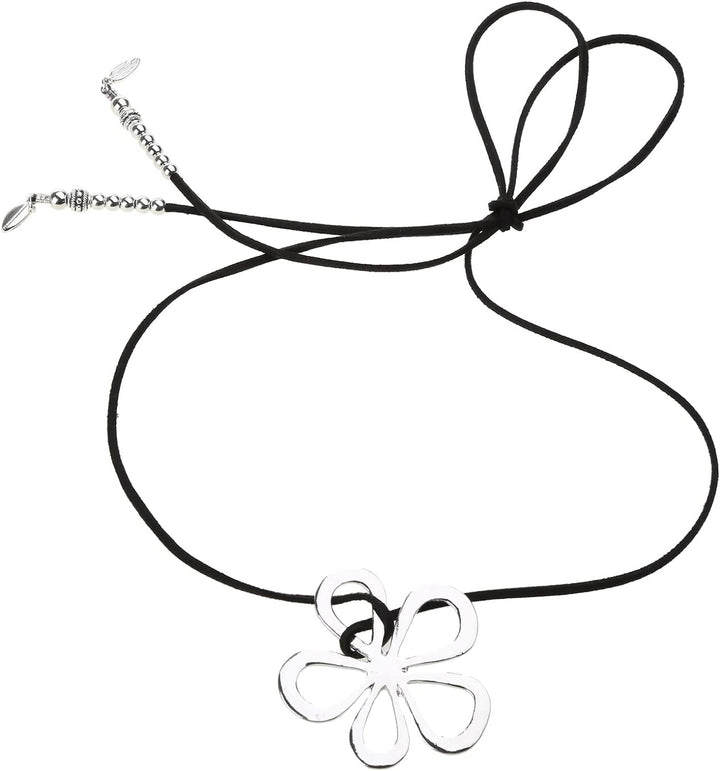 Elegante ethnische Blumenhalskette für Damen, handgemacht mit Perlen und Seilkette im Boho-Design.