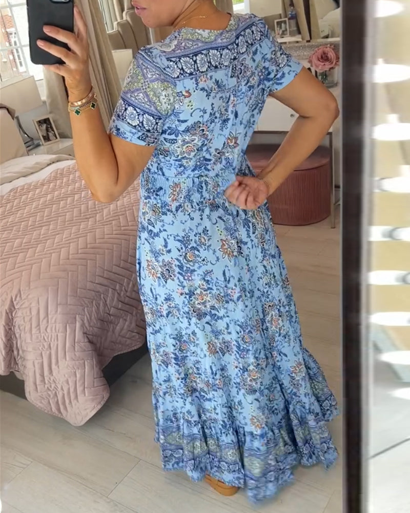 Damen Sommerkleid, knöchellang, mit V-Ausschnitt. Ideal für festliche Anlässe im Sommer.