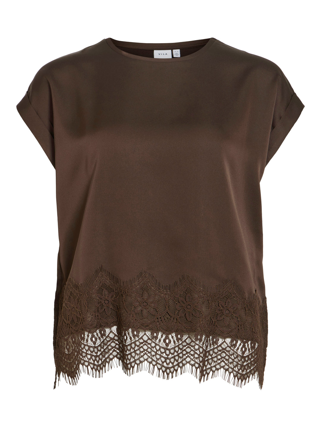 Elegante Damen Bluse mit Rundhals und zartem Spitzensaum, perfekt für Business und Freizeit.