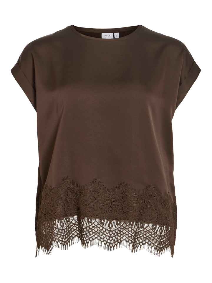 Elegante Damen Bluse mit Rundhals und zartem Spitzensaum, perfekt für Business und Freizeit.
