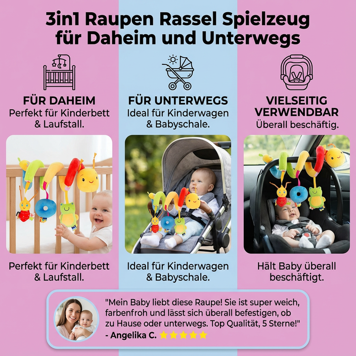 Plüsch Raupe Babyspielzeug: Niedliche Rasselraupe als weiches Geschenk für Babys & Kleinkinder zum Greifen.