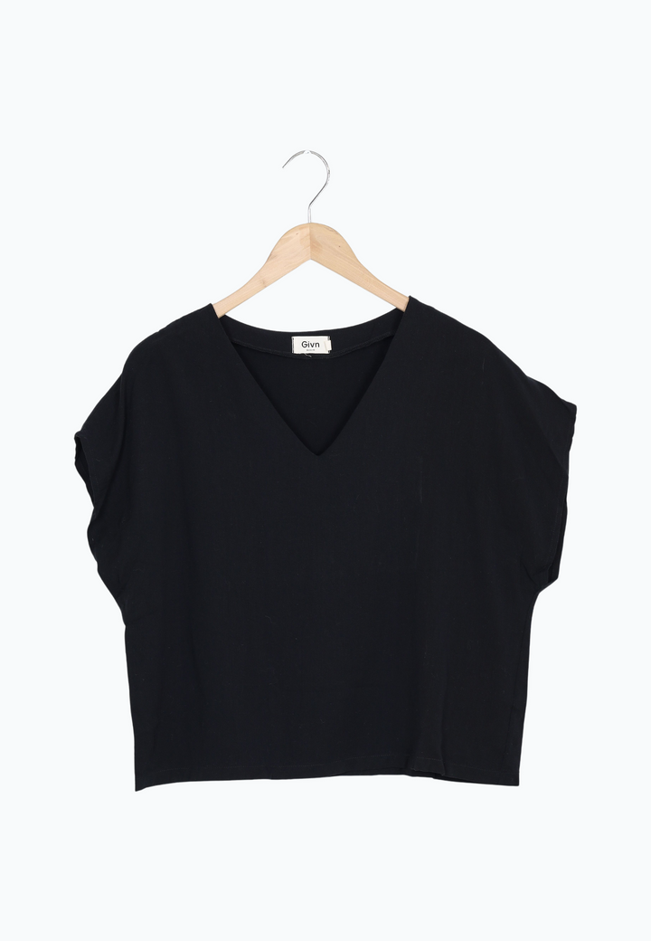 Damen Blusenshirt mit elegantem V-Ausschnitt, Kurzarm, perfekt für lässige Freizeitlooks oder Business Casual.