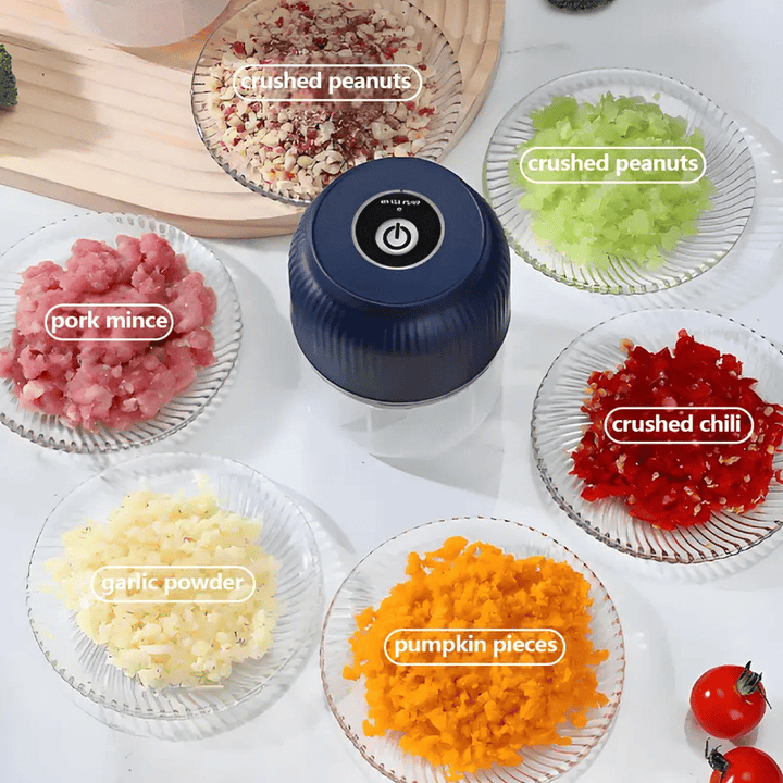 Effizienter elektrischer Mini-Zerkleinerer 300ml zum schnellen Hacken von Knoblauch, Kräutern und Zwiebeln. Unverzichtbar.