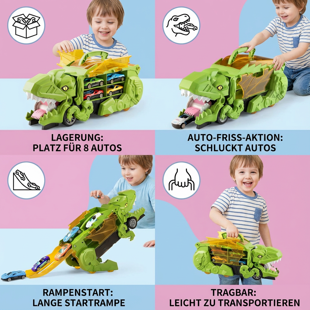 Tolles Geschenk für Jungen: Dinosaurier Auto Truck Spielzeug mit LED & Transformationsfunktion. Für spannende Abenteuer.