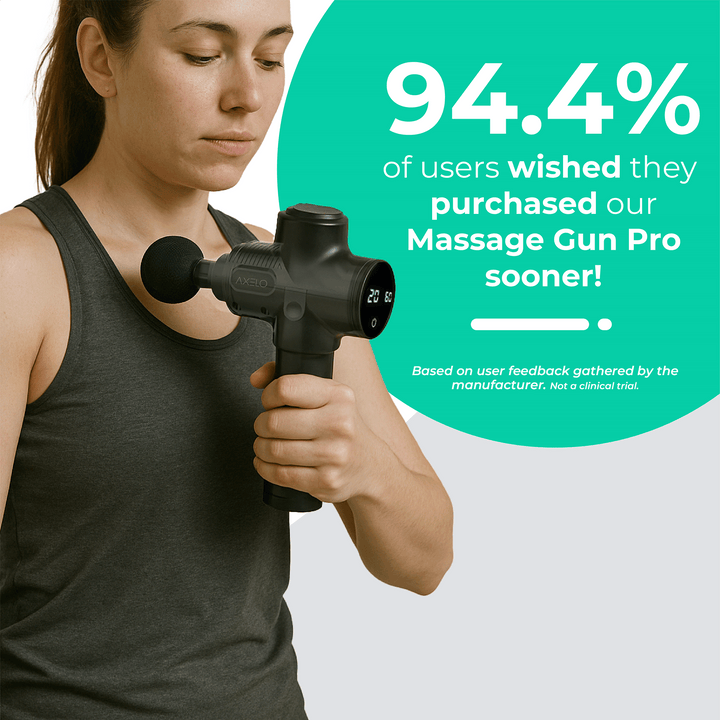 Detailansicht der leisen Massagepistole; zeigt die hochwertige Verarbeitung und das Design.