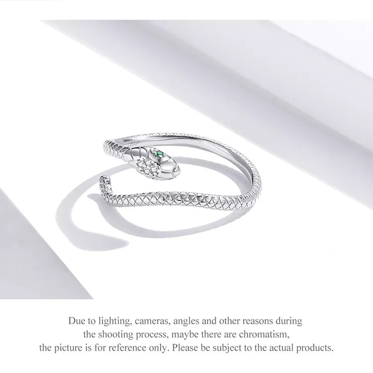 Edler Damen Schlangenring, Sterlingsilber, verstellbar, mit schimmernden Zirkon-Akzenten.