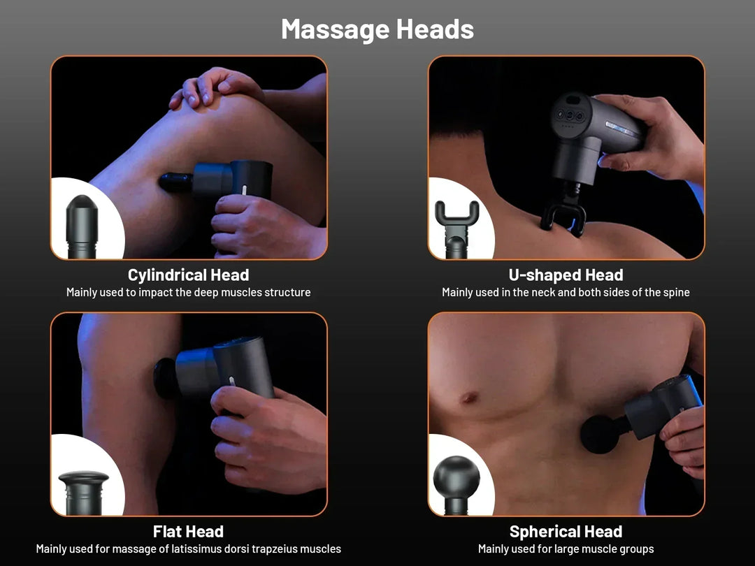 Detailansicht der Massagepistole: Display zeigt Wärme- & Kältefunktion für effektive Muskelregeneration.