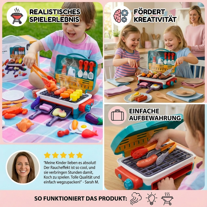 Spielgrill für Kinder: Zauberhaftes Farbwechsel-Essen & sicherer Rauch-Effekt für stundenlangen Spielspaß.