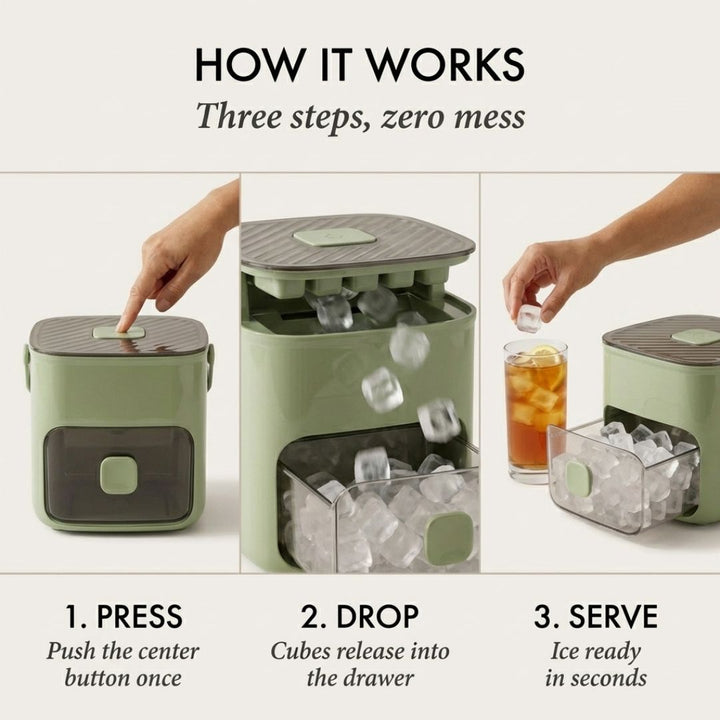 Set aus Eiswürfelbereiter, großer Eisbox & Eisschaufel; 48 BPA-freie Würfel für optimale Getränkekühlung.