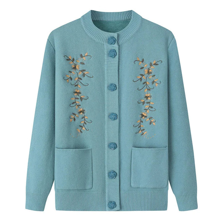 Langarm Strickcardigan für Damen Übergröße, bequem und stilvoll mit Vintage-Print.