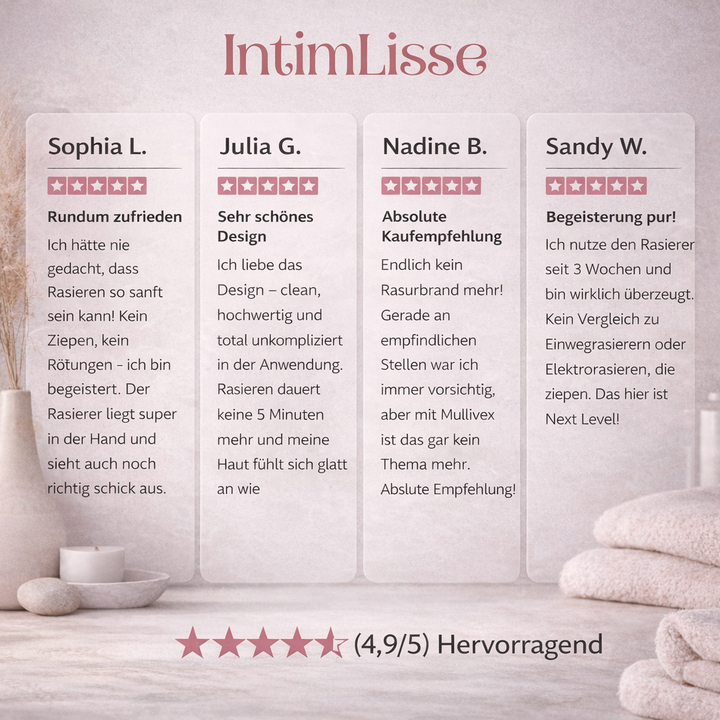 Wasserdichter elektrischer Intimrasierer für Damen. Perfekt für Nass- und Trockenrasur der Bikinizone. Präzise.