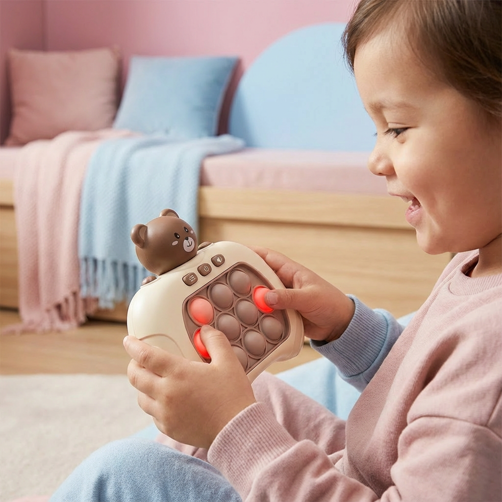 Reaktions-Ploppspiel für Kinder, fördert Schnelligkeit & Konzentration im Familienspiel.