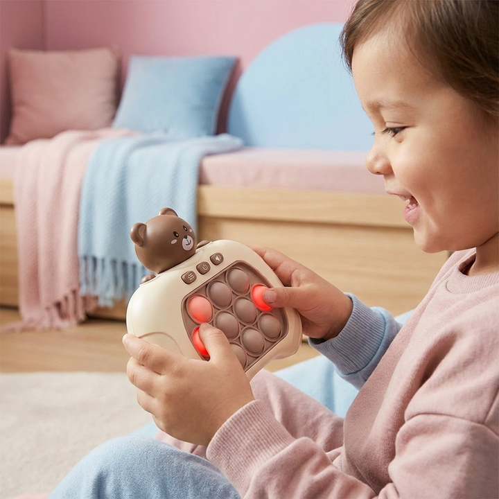 Reaktions-Ploppspiel für Kinder, fördert Schnelligkeit & Konzentration im Familienspiel.