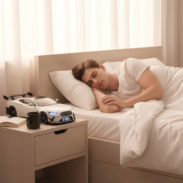 Cooler digitaler Wecker im Sportwagen-Design. Mit authentischem Motorensound & dynamischen Lichteffekten. Perfekt für Auto-Liebhaber.