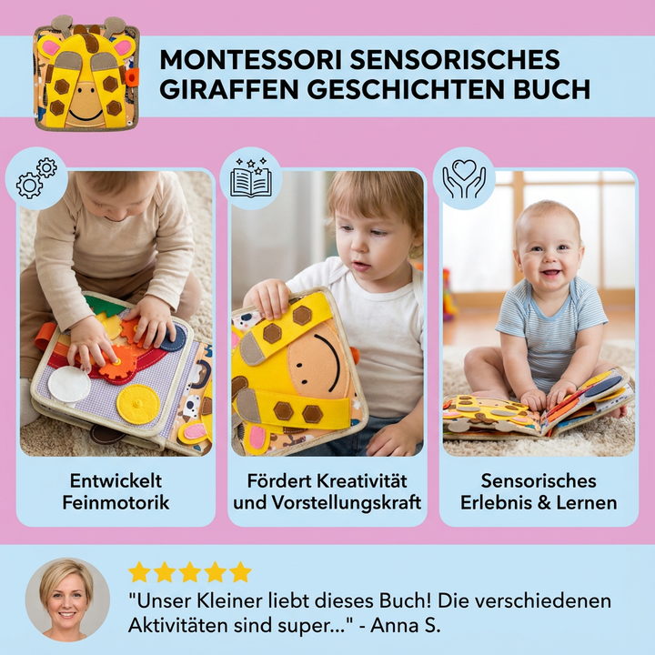 Weiches Stoffbuch mit Giraffen-Design für Babys & Kleinkinder, ideal als sensorisches Lernspielzeug & Geschenk.