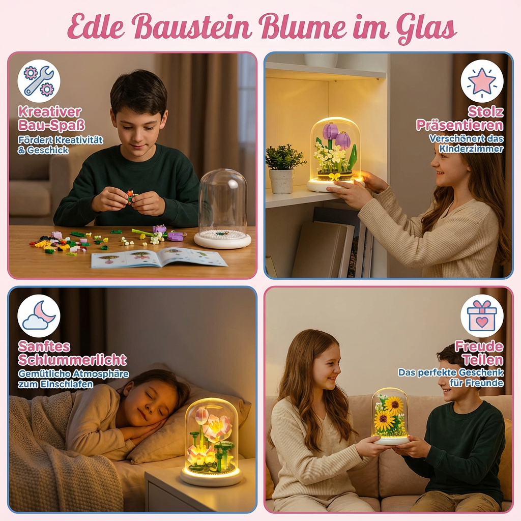 Baustein Blumen-Puzzle im Glas, ein kreatives DIY-Spielzeug für Bastelfreunde.