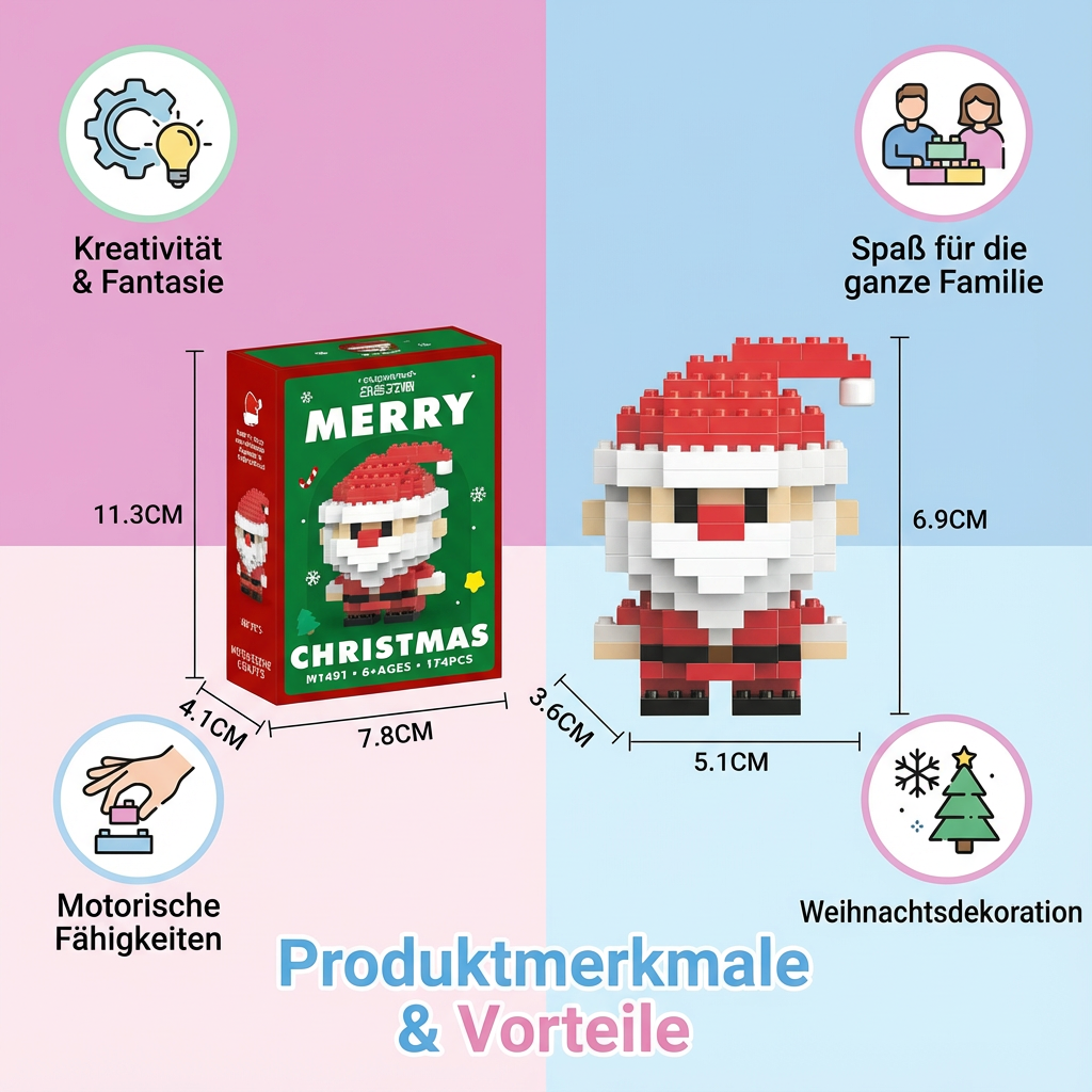 Baustein Weihnachtself Figur, grünes Kostüm. Spielzeug zum Bauen & Sammeln.