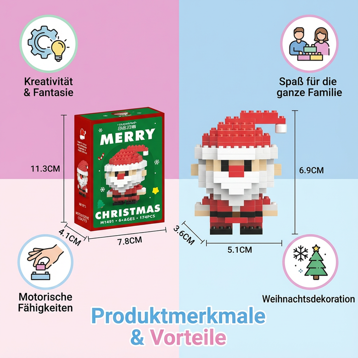 Baustein Weihnachtself Figur, grünes Kostüm. Spielzeug zum Bauen & Sammeln.