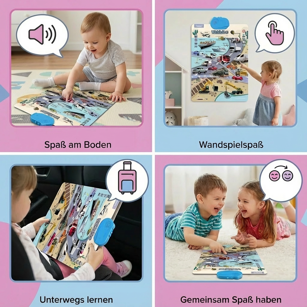 Spielerische Englisch Lerntafel für Kinder, fördert aktiv Sprachkenntnisse und erweitert den Wortschatz.