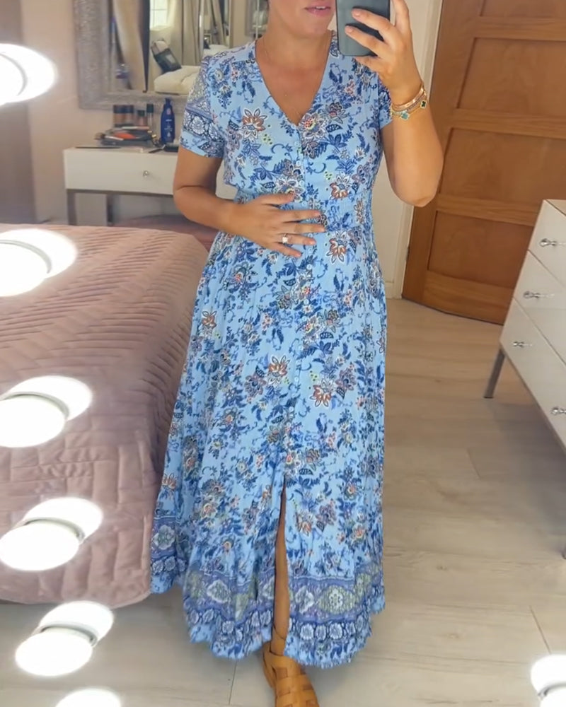 Leichter Damen-Maxi mit V-Ausschnitt, perfekt für heiße Tage. Stilvoll & atmungsaktiv.