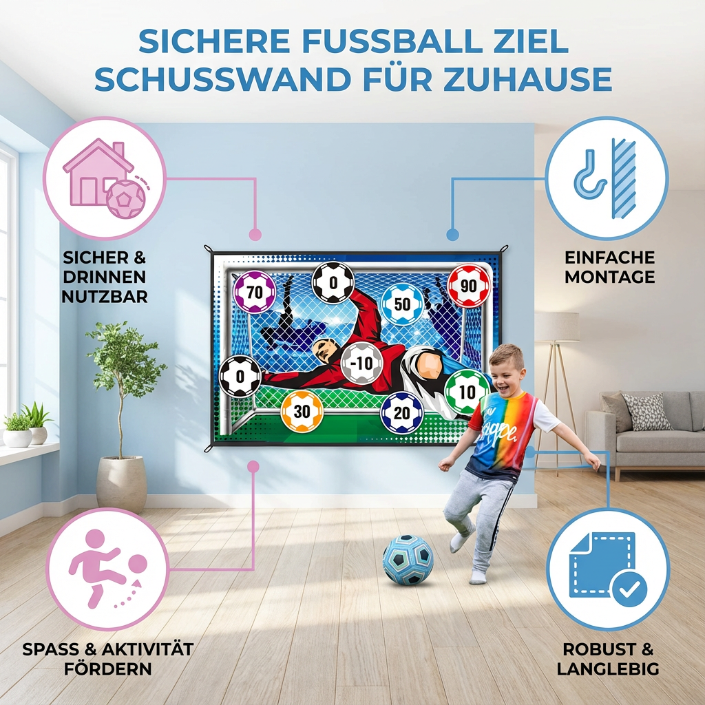 Robuste, wetterfeste Fußball Ziel Schusswand, ideal für intensives Schusstraining im Garten bei jedem Wetter.