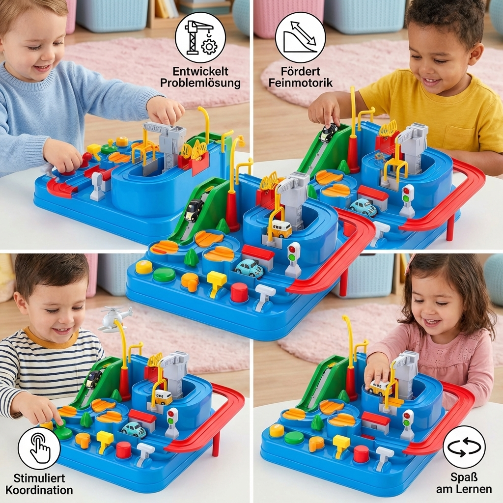 Interaktives Fahrzeug-Geschicklichkeitsspiel für Kinder, verbindet Spielspaß mit pädagogischem Lernen.