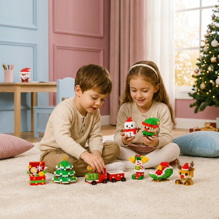 Bausteine Weihnachtsmann Figur, festliche Deko für Adventszeit & Familie.