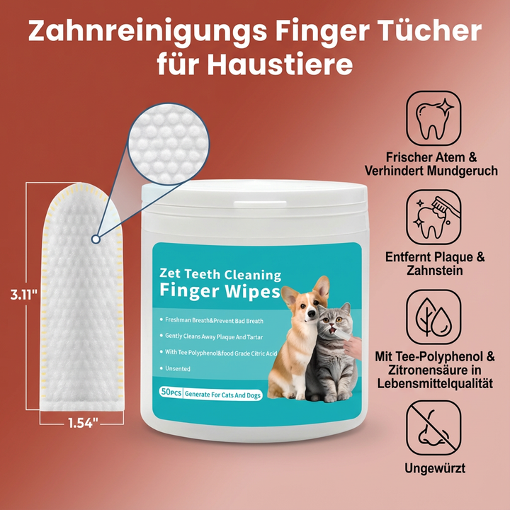Glückliche Haustiere mit frischem Atem dank Zahnreinigungstüchern. Effektive Mundhygiene für Hunde & Katzen.