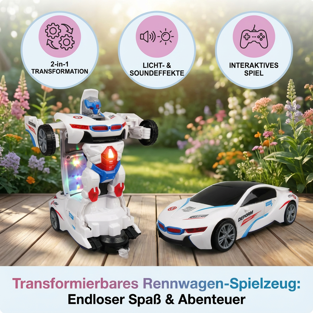 Spielzeugauto für Jungen: Rennwagen mit Licht & Sound, kann sich in einen futuristischen Roboter verwandeln.