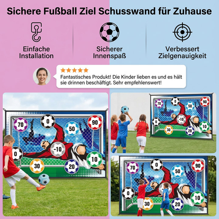 Fußball Zielschusswand im grünen Garten aufgestellt, bereit für spannendes Schuss- und Präzisionstraining.
