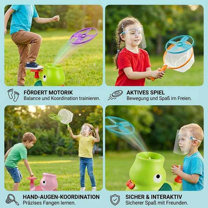 Abenteuerliches Frisbee Kescher Spielset für Kinder. Perfekt für Outdoor-Abenteuer & Geschicklichkeitstraining.