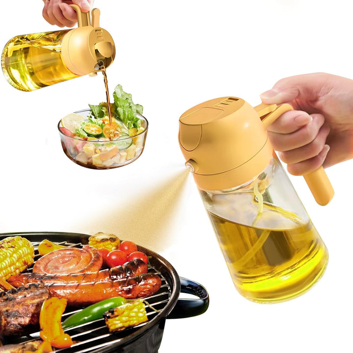 Eleganter 2-in-1 Ölsprüher und Spender aus Glas für gesundes Kochen, Salate und Grillen. 470ml Küchenzubehör.