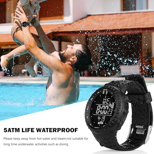 Wasserdichte digitale Herrenuhr mit Stoppuhr, Alarmfunktion, LED-Anzeige & robustem Design für Outdoor.