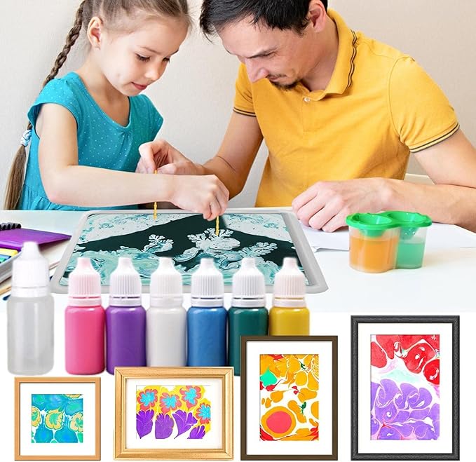Magisches Wasserfarben Malset für kreative Kinder und Erwachsene, ideal für Marmorierkunst und DIY Farbexperimente.