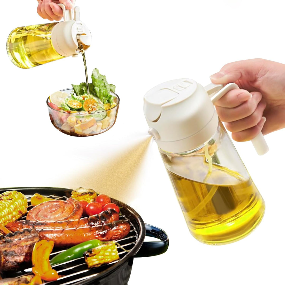 Praktischer 470ml Ölsprüher und Ölspender in einer Glasflasche, idealer Küchenhelfer zum Kochen & Salaten.