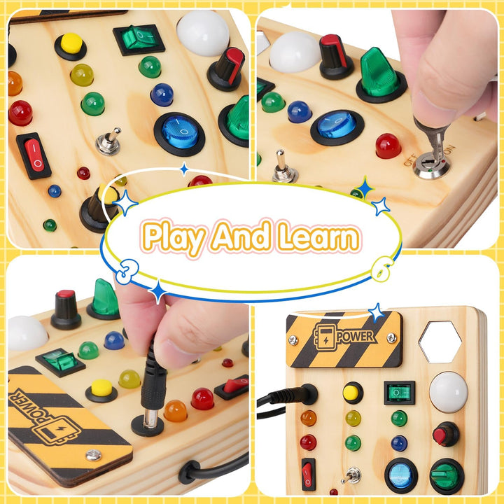Kinderspielzeug: Pädagogische Montessori Lern-Pinnwand mit 27 LEDs, ideal für interaktives Lernen.