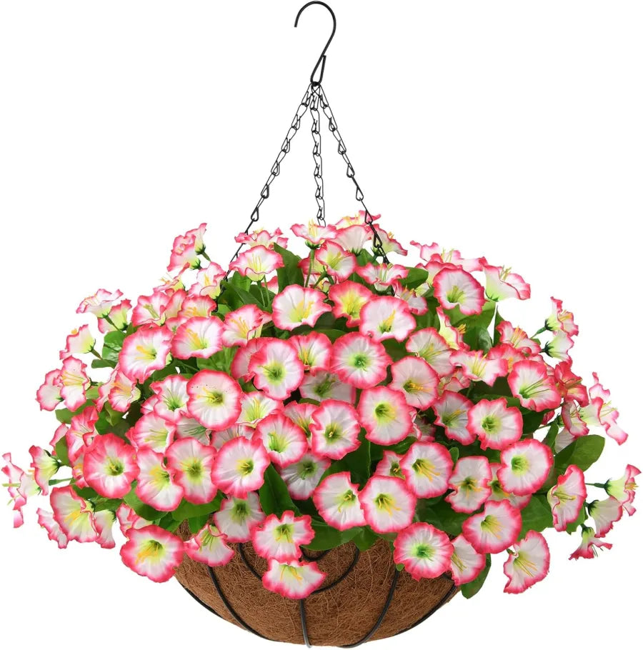 Realistischer Blumenampelkorb, pflegeleicht, ideal für dauerhafte Gartendeko ohne Gießen.