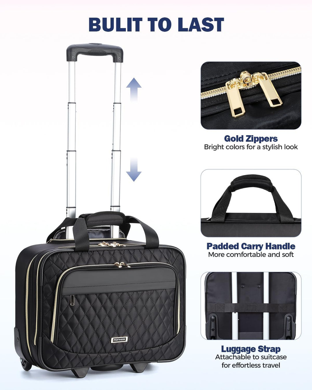 Eleganter Unisex Rollkoffer, Handgepäck & Laptoptasche (39,6 cm) für Business-Profis, Büro und Reise.