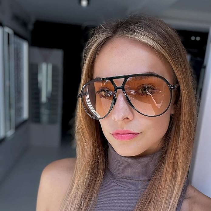 Stylische Retro Oversized Aviator Sonnenbrille, quadratisch, unisex, mit UV400 Schutz für den Sommer.